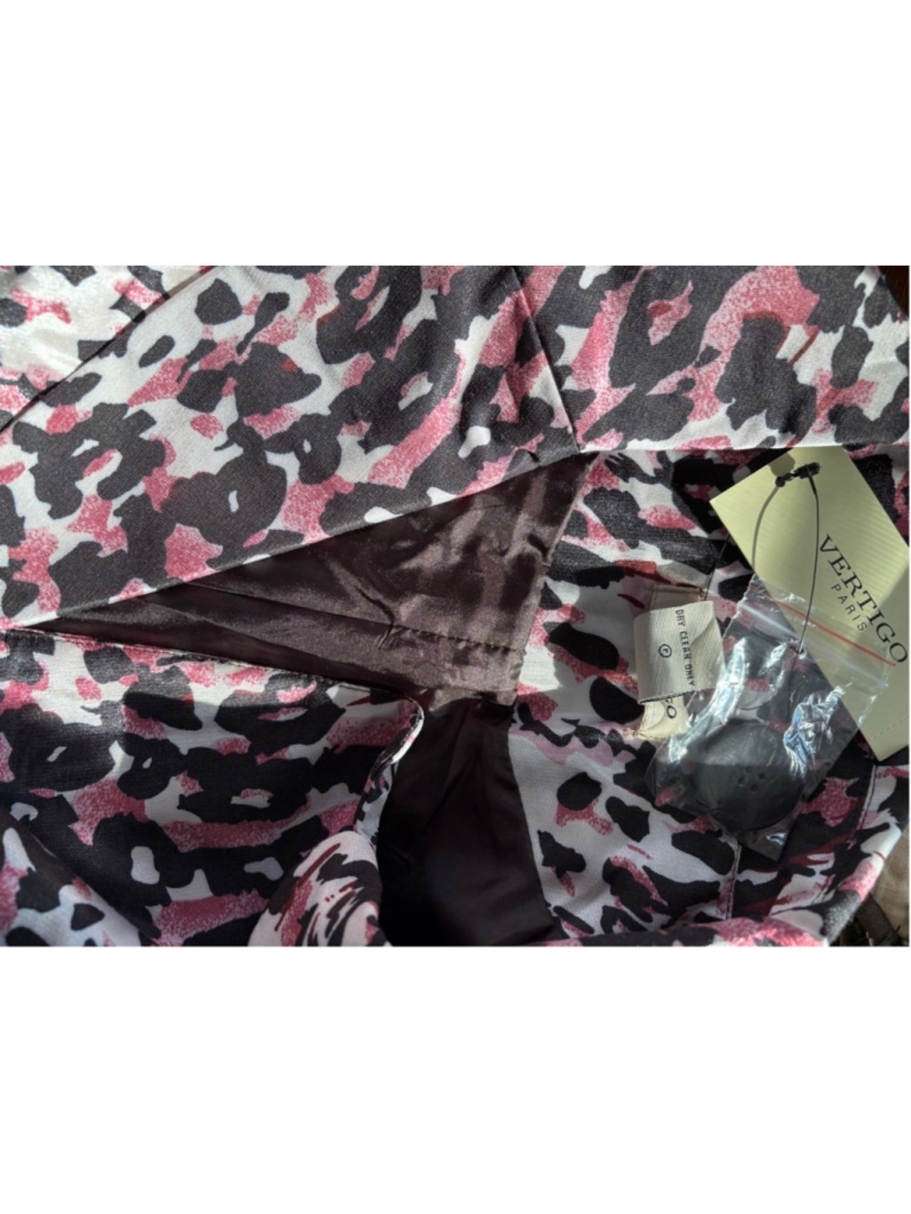 NWT Women's Vertigo Paris Trench Coat M Pink Black Dripping Cheetah - Picture 4 of 4